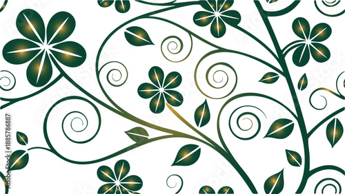Elegant floral design with green leaves and flowers intertwined with swirls isolated on transparent background