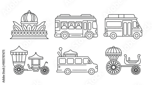 Vector Transportation: Collection of detailed illustrations featuring several modes of transport vehicles. Ideal for design needs.