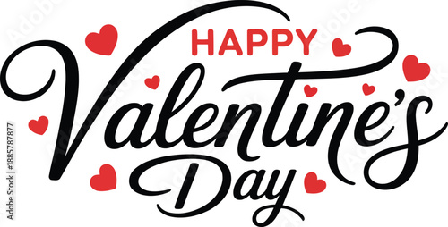 Happy Valentine's Day with cute red hearts and elegant typography