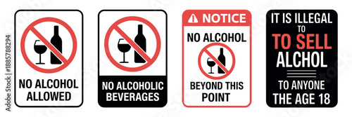 Alcohol Not Allowed Vector Icons Showing Prohibited Drinks and No Drinking Symbols