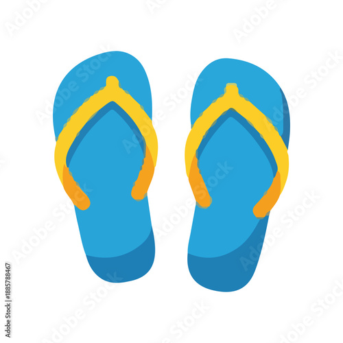 Summer Beach Flip Flops Icon Blue Yellow Sandals Vacation Footwear