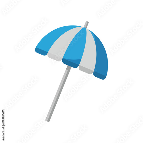 Blue and White Striped Beach Umbrella Summer Travel Icon