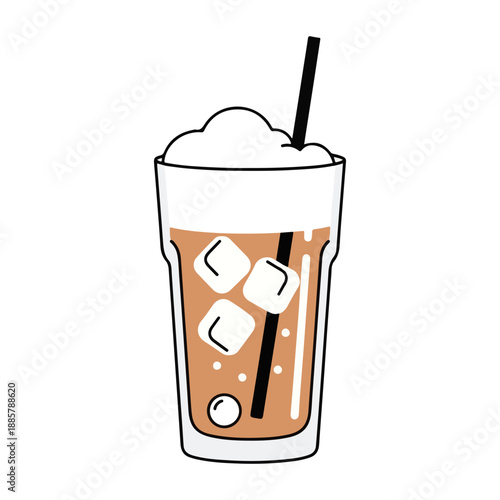 Iced Coffee Drink with Foam and Straw Minimalist Vector Illustration