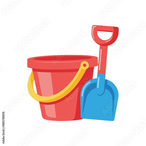 Sand bucket and shovel beach toys vector illustration