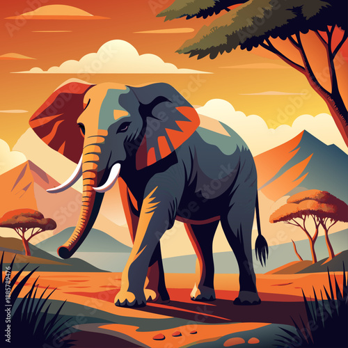 An elephant is walking