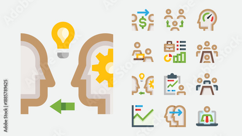 Strategy consulting and business planning icons set