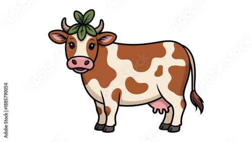 Cow Illustration: A charming, illustrated cow stands, showcasing its adorable appearance in a vibrant, friendly design.