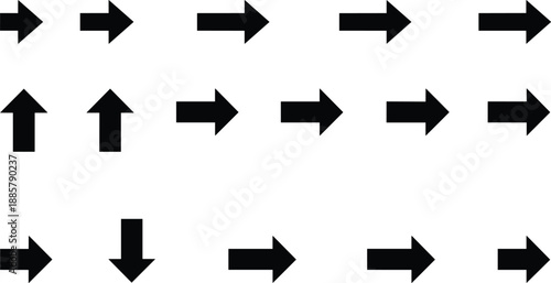 Arrow direction icons set featuring right left up down navigation symbols for interface signage flat vector illustration design