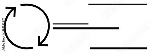 Circular arrow transitioning into straight parallel lines denotes process flow and efficiency. Ideal for workflow, process mapping, simplification, efficiency, productivity, stages, simple flat
