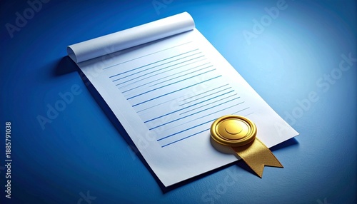 Professional Certificate Document with Gold Medal Seal on a Vibrant Blue Background