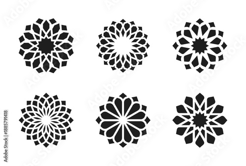 Islamic Geometric Floral Rosette Mandala Set – Abstract Flower Ornaments