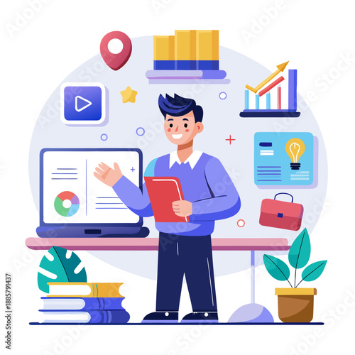 Man working on computer with various tools