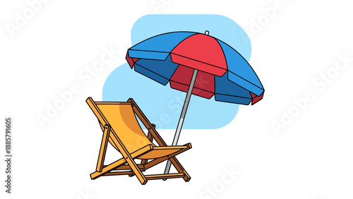 Beach Chair and Umbrella Vector Illustration for Summer Vacation Mockup, Relaxing Holiday Design Element