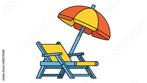 Beach Chair and Umbrella Vector Illustration, Summer Holiday Relaxation Concept, Outdoor Leisure and Vacation Graphic