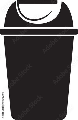 Black Trash Can Icon Vector Simple Garbage Bin Silhouette with Swing Lid