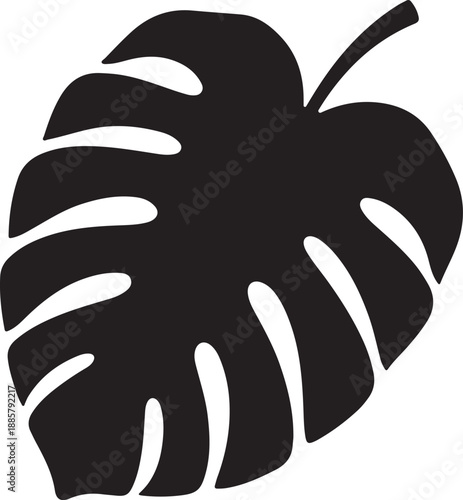 Black Monstera Deliciosa Leaf Icon Tropical Swiss Cheese Plant Silhouette Vector
