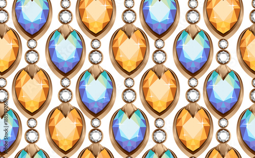 Seamless colorful gemstones pattern. Vector cartoon background