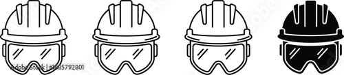 Construction safety helmet icon set with protective hard hat goggles industrial worker equipment symbols vector