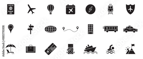 Travel and Holiday icon collection set. Containing design travel, holiday, vacation, summer, beach, tourism