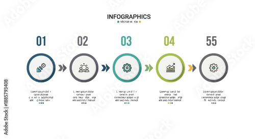 Clean corporate timeline infographic featuring icons and milestones. Horizontal layout with simple color scheme. Fully editable vector template for startup roadmaps and project management