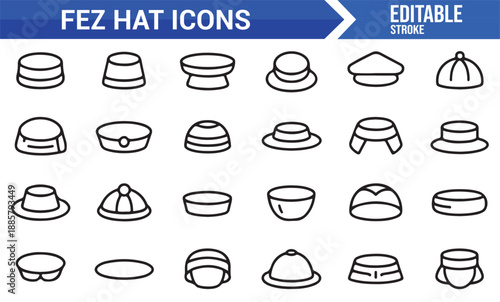 Ottoman and Moroccan fez hat outline icons