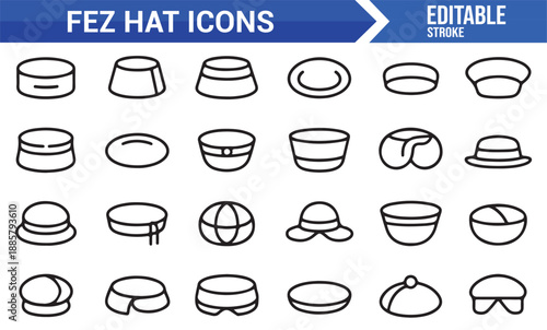 Editable fez hat icons for fashion and culture projects