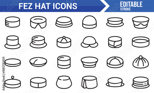 Traditional brimless fez hat editable icon pack