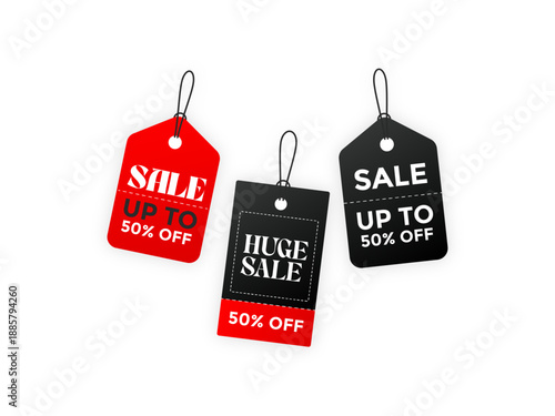 Flat sales pricing tag vector illustration for discount offer, shopping deal, retail store promotion and commerce marketing design template