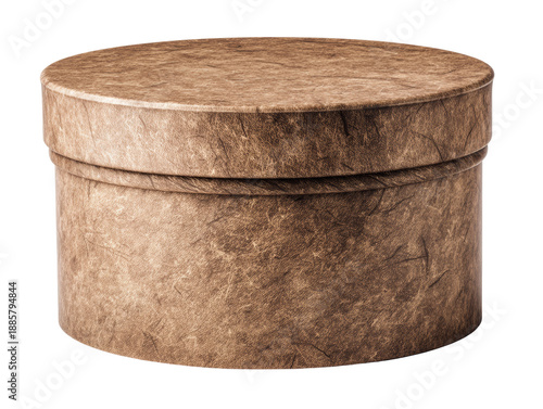 A neatly packaged round cardboard gift box, with a textured surface, designed for presenting gifts Isolated Transparent Background, PNG