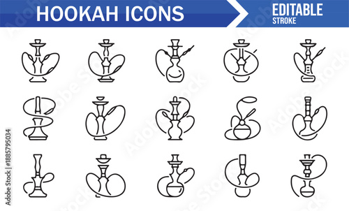 Traditional hookah and waterpipe outline icons