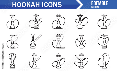 Editable shisha and hookah pipe icons collection
