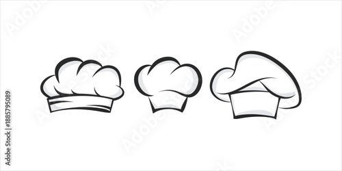 Vector set of hand drawn chef and cook hats collection for restaurant, kitchen, culinary uniform, food service, bakery, catering and cooking theme design