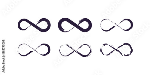 Abstract vector set of infinity symbols and icons representing eternity, limitless, forever, endless loop design for spiritual, business or creative use