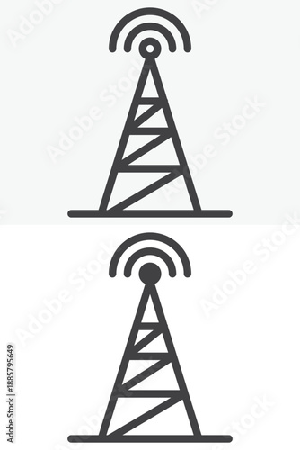 Radio transmitter tower icon set in line, outline and solid style. Editable stroke vector sign and symbol for signal news icon, broadcast media and antenna icon.