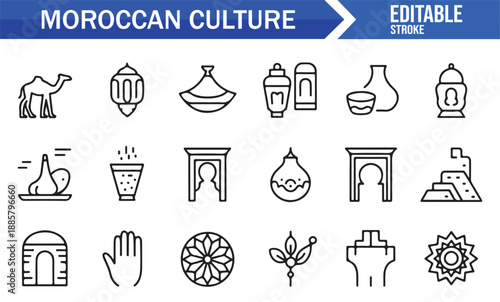 Cultural Moroccan symbols in clean outline style