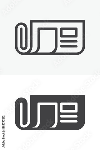 Rolled newspaper media icon set in line, outline and solid style. Editable stroke vector sign and symbol for press news icon, print journalism and media icon.
