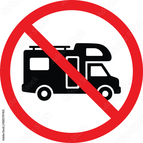 No camper van parking sign icon prohibition symbol for recreational vehicle restriction traffic regulation flat vector illustration