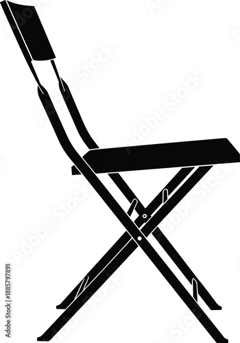 Folding chair silhouette side view, collapsible seat design, portable furniture concept, black outline, seating solution, minimalist illustration