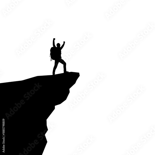 Man Standing on Cliff Edge Celebrating Success.