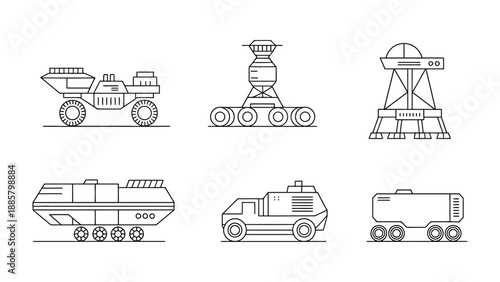 Future Rover's Expedition: A series of sleek, futuristic rovers designed for lunar or interplanetary missions, symbolizing humanity's ambition