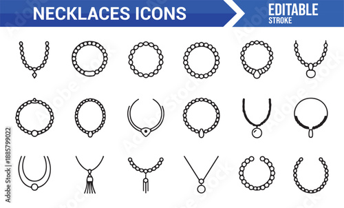Editable necklace vector icon set for fashion catalogs