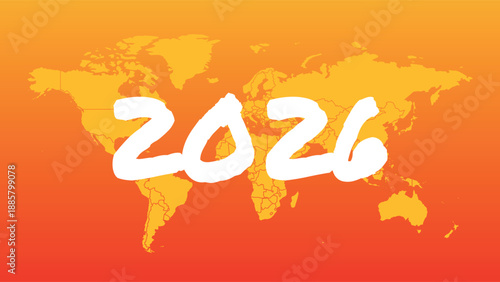2026 year symbol. World map with border. Gradient vector background. Illustration for business, infographic element, global presentation, web design, media, news, blog, report
