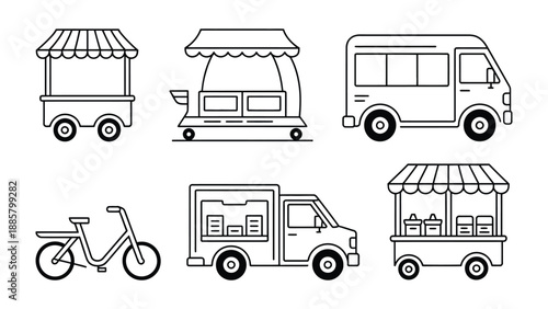 Food Vendors: A collection of various food vendor vehicles, each with its unique design, offering a diverse culinary experience on wheels. 