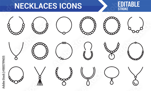Necklace and chain outline icon set for fashion