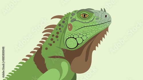 Green iguana close-up profile, reptilian eye detail, muted tones