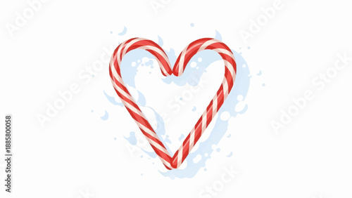 Heart shaped candy canes with soft blue splashes on white background