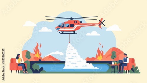 Helicopter douses wildfire while people watch safely from homes