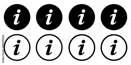 Information Info Sign Vector Set, Flat Style Blue Icons for Customer Help and Support Services with Minimalist Symbols for Digital Interfaces and Website Navigation