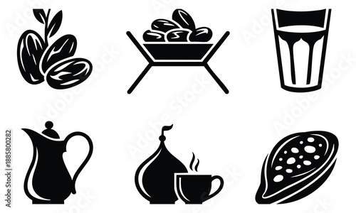 Ramadan silhouette bundle set, dates and traditional food items