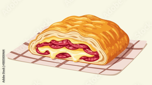 Golden pastry filled with melted cheese and sliced cured meat